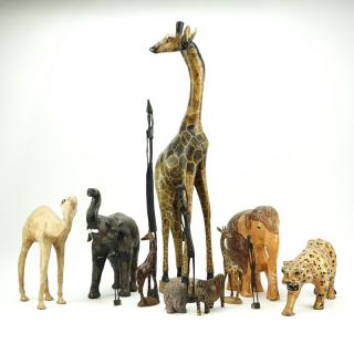 Appraisal: Collection of Thirteen Wood Carved Figurines Includes animal figurines and