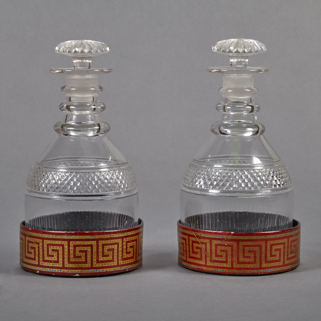 Appraisal: Pair of Regency Cut Glass Stoppered Decanters Height inches cm