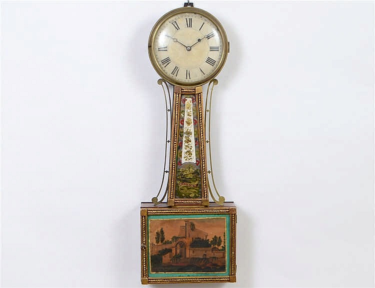 Appraisal: FEDERAL GILT AND MAHOGANY BANJO CLOCKCirca The painted dial with