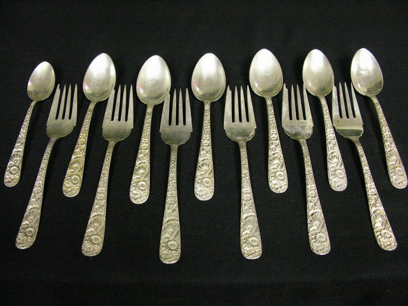 Appraisal: PIECES S KIRK REPOUSSE STERLING FLATWARE S Kirk and Sons