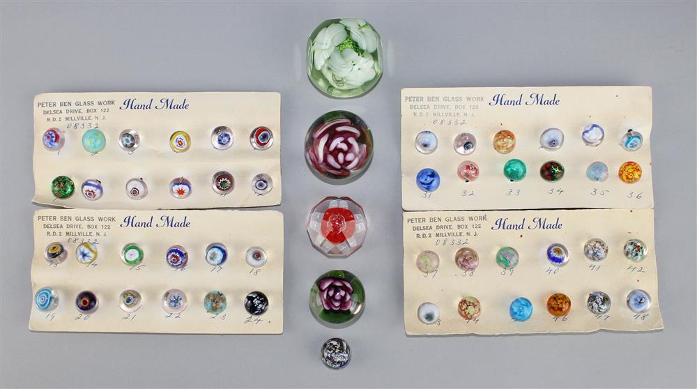 Appraisal: GROUP OF MINIATURE GLASS WEIGHTS AND FOUR CARDS OF LAMPWORK