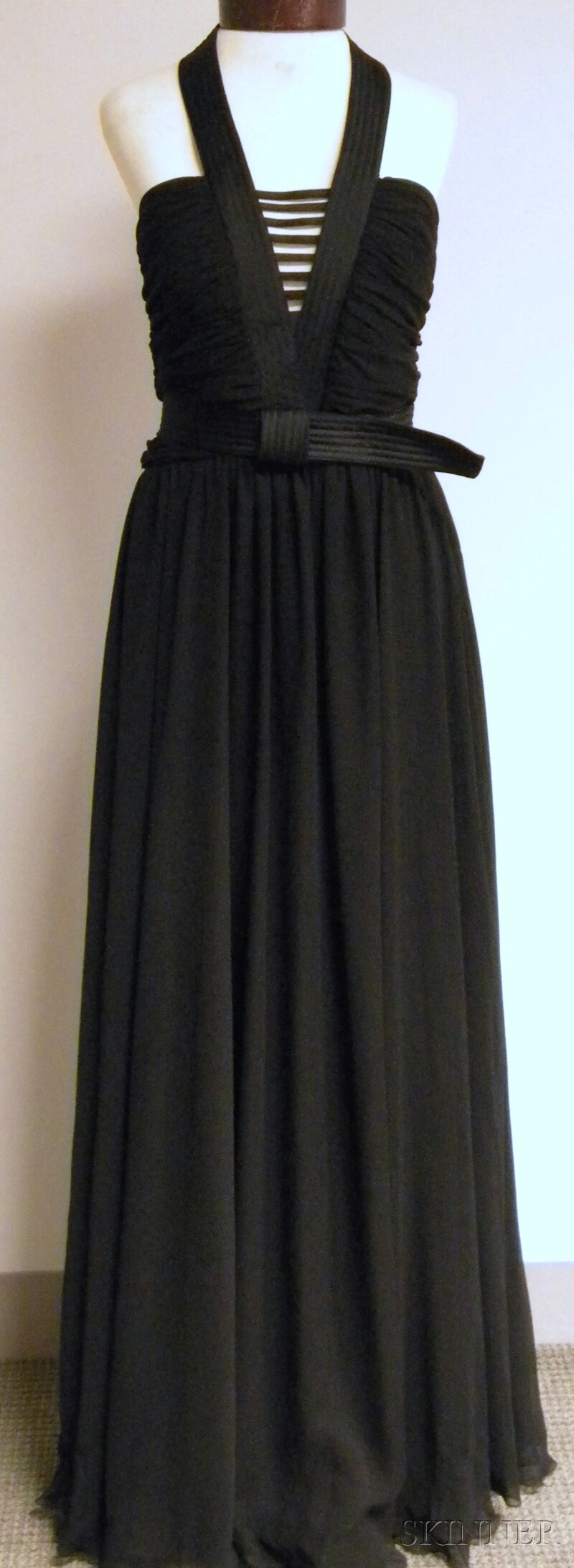 Appraisal: Frank Usher London Black Belted Evening Gown polyester dress with