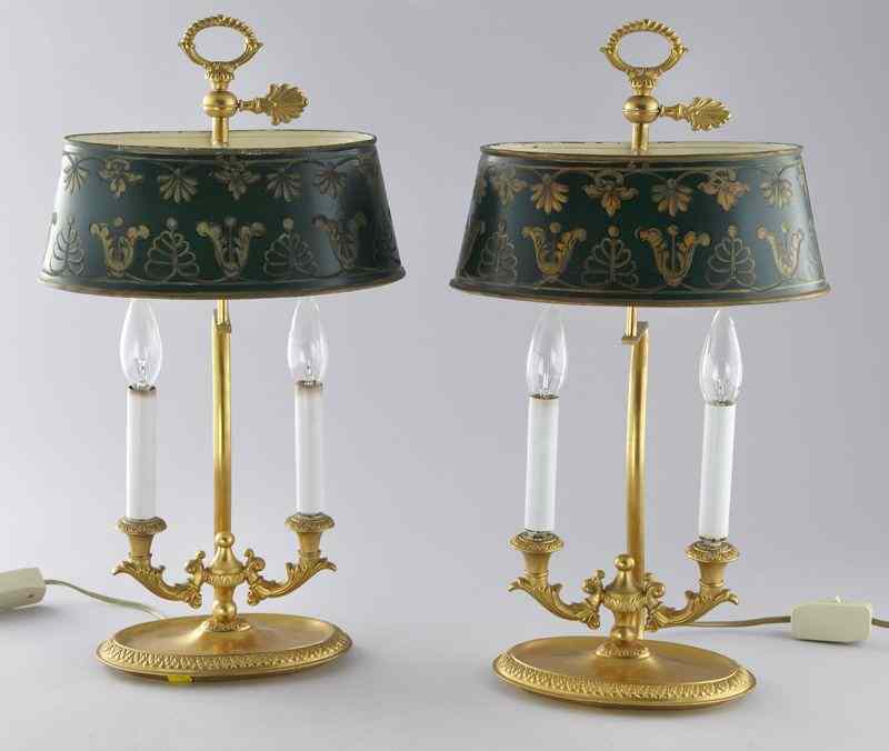 Appraisal: Pr Dore bronze bouillotte lampseach having two lights with a