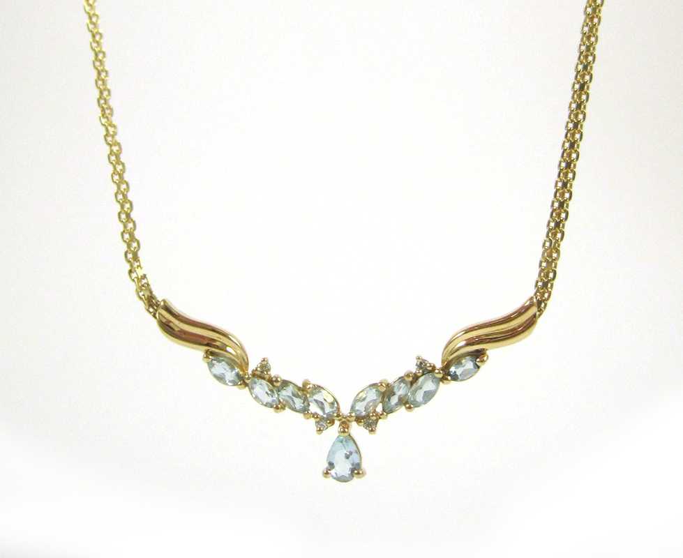 Appraisal: AQUAMARINE AND FOURTEEN KARAT GOLD NECKLACE measuring - inches in