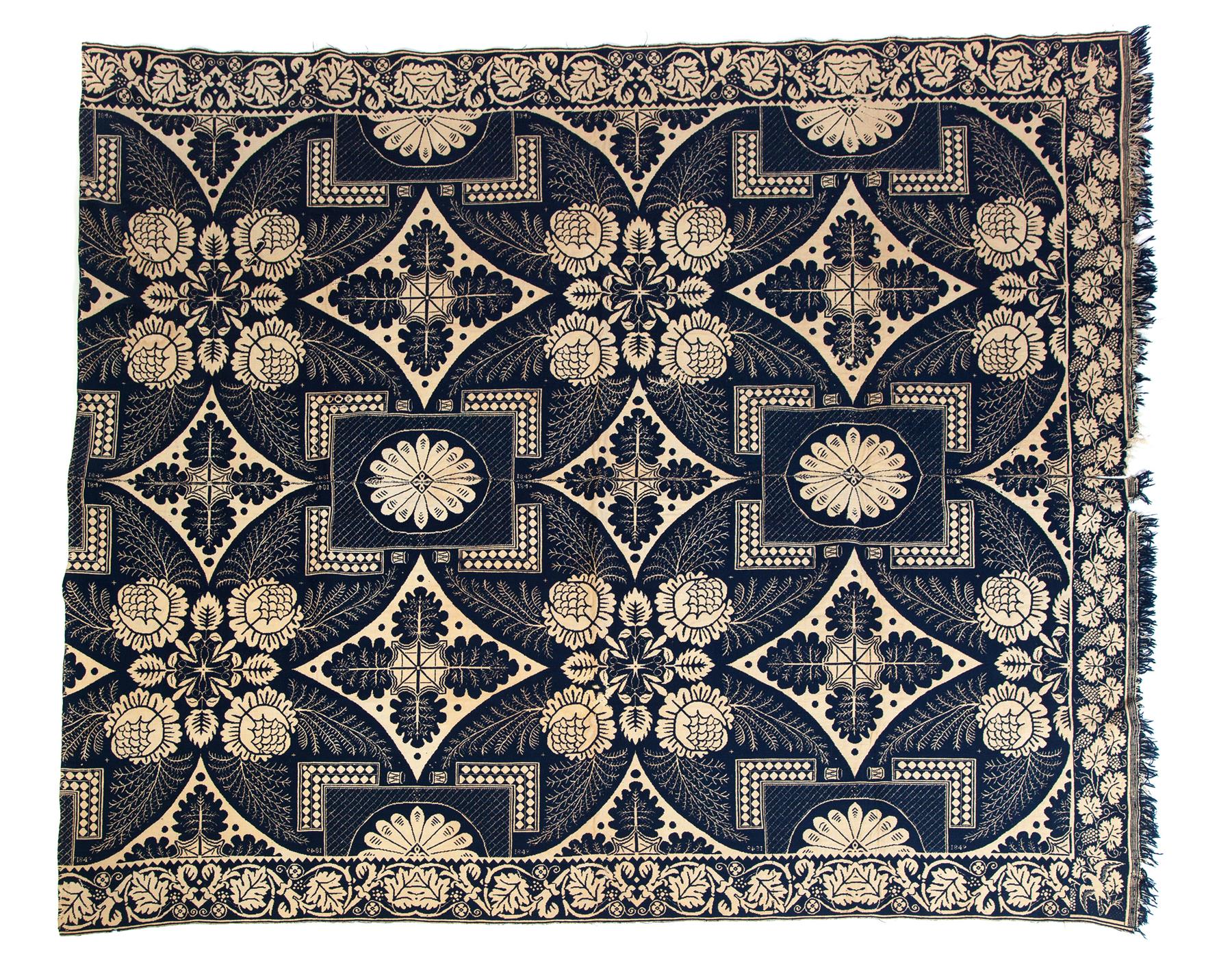 Appraisal: AMERICAN JACQUARD COVERLET Second quarter- th century wool and cotton