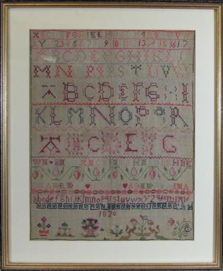 Appraisal: A large alphabet sampler decorated with the alphabet and numbers