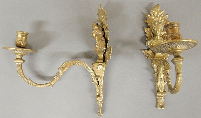 Appraisal: - Louis XVI French brass wall sconces each with classical