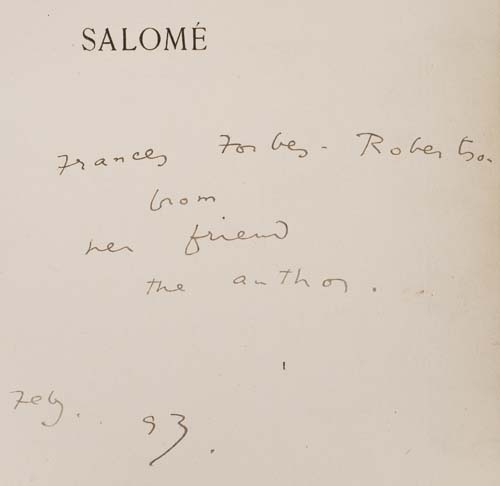 Appraisal: INSCRIBED AND WITH AN ALS WILDE OSCAR Salom vo rebound