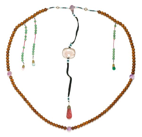 Appraisal: A court necklace of various hardstone and bodhi tree beads