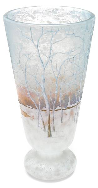 Appraisal: A Daum Nancy cameo glass Winter Landscape footed vase early