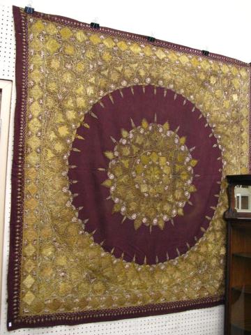 Appraisal: Middle Eastern Dark Burgundy Piano Throw with Gold Thread Embroidery