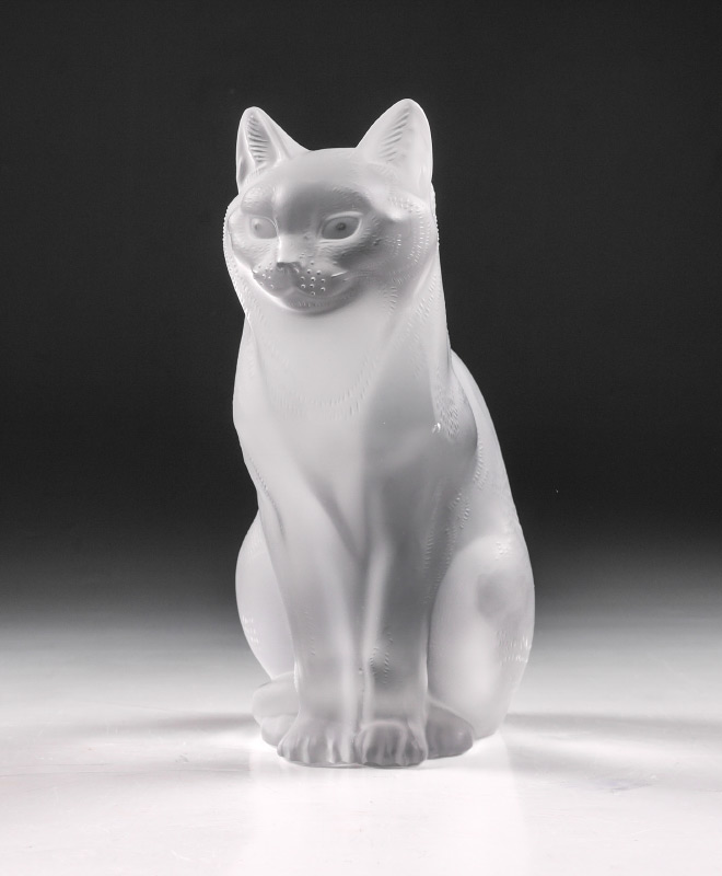 Appraisal: LARGE LALIQUE CRYSTAL SEATED CAT FIGURE Frosted figure of a