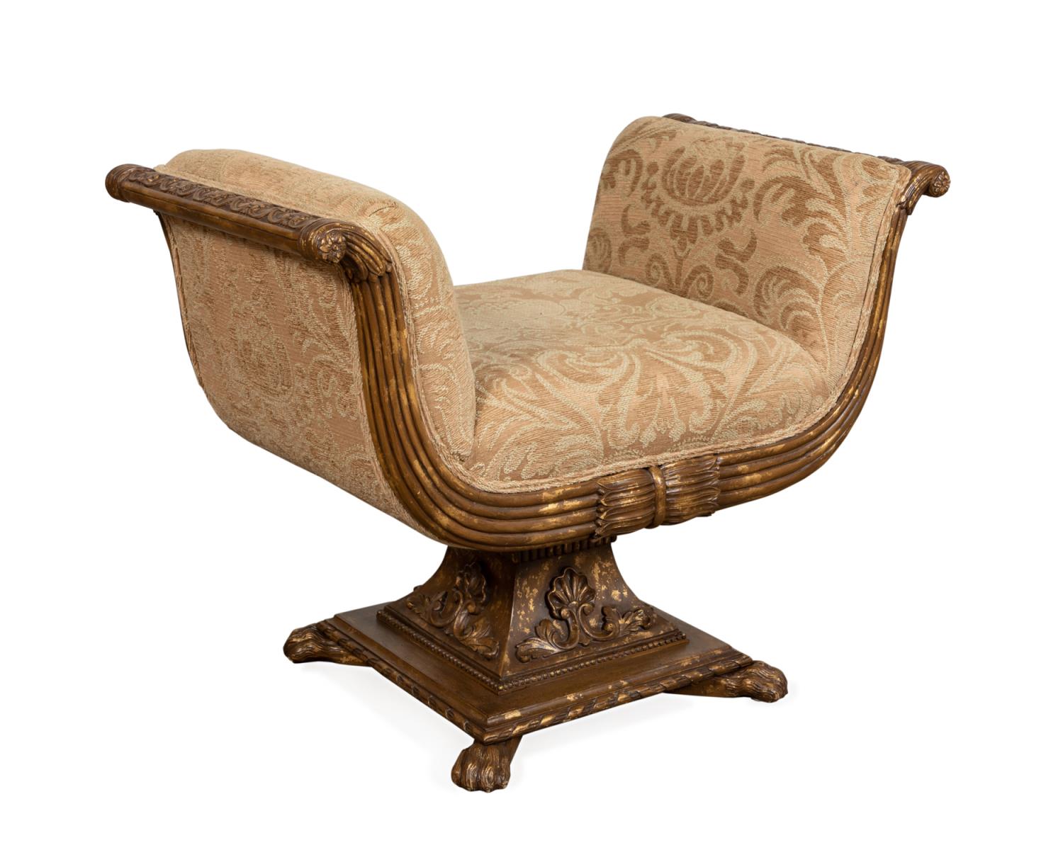 Appraisal: REGENCY STYLE CURULE BENCH WITH PAW FEET Tomilson Erwin-Lambeth American