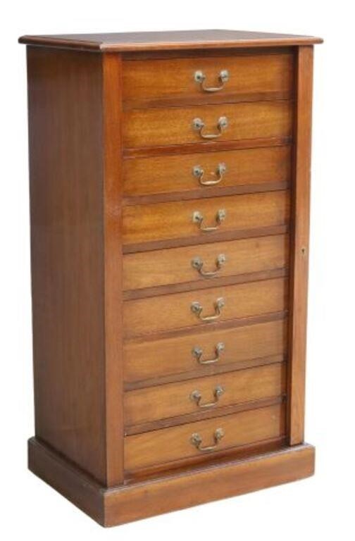 Appraisal: English mahogany side locking Wellington chest early th c nine