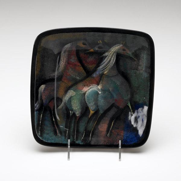 Appraisal: PILLIN Square plate painted with three horses Signed Pillin sq