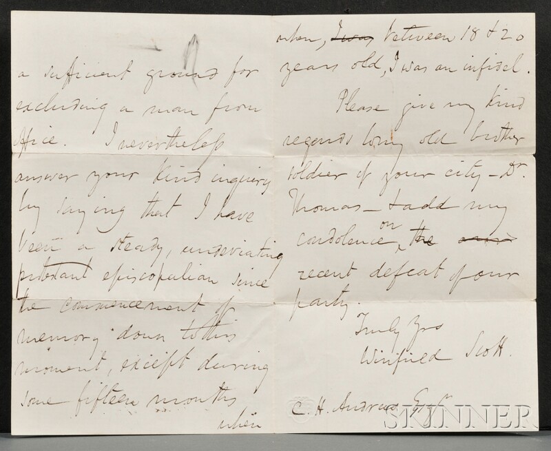 Appraisal: Scott Winfield - Autograph letter signed three pages Washington November