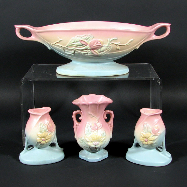 Appraisal: Hull Magnolia Matte - Vase Console Set Lot of four