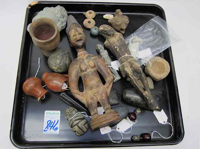 Appraisal: COLLECTION OF APPROXIMATELY TWENTY PIECES pre-Columbian stone carvings pottery partial