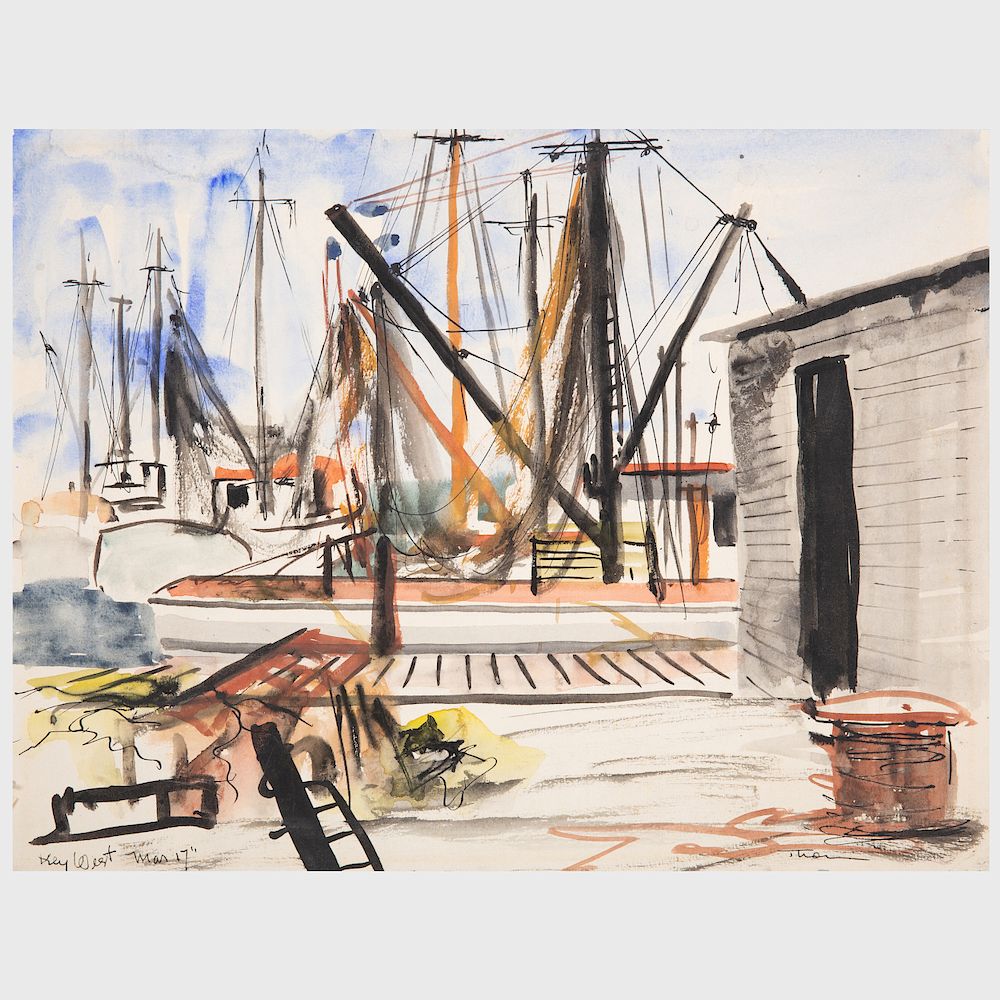 Appraisal: William Thon - Boats Five Works Five ink and water