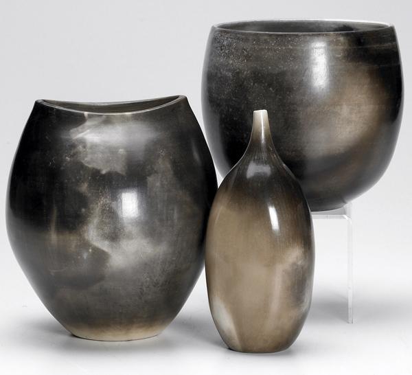 Appraisal: RON DEAN Three ceramic pieces covered in mottled black and