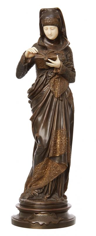 Appraisal: ALBERT ERNST BELLEUSE FRENCH - PAINTED BRONZE AND IVORY FIGURE