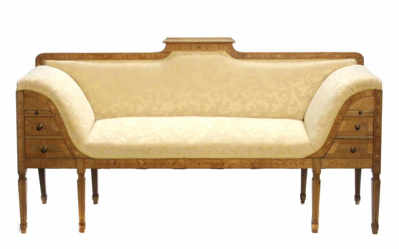 Appraisal: A Continental Neoclassical inlaid fruitwood settee circa height in width