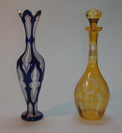 Appraisal: A late thC Bohemian blue overlay vase of slender ovoid