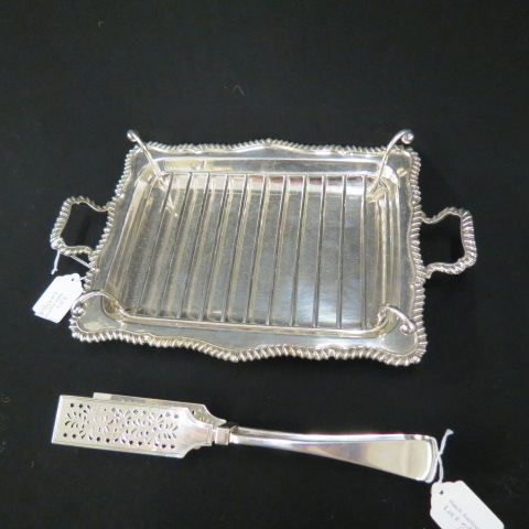 Appraisal: English Silverplate Asparagus Tray Tongs the tray has a fine