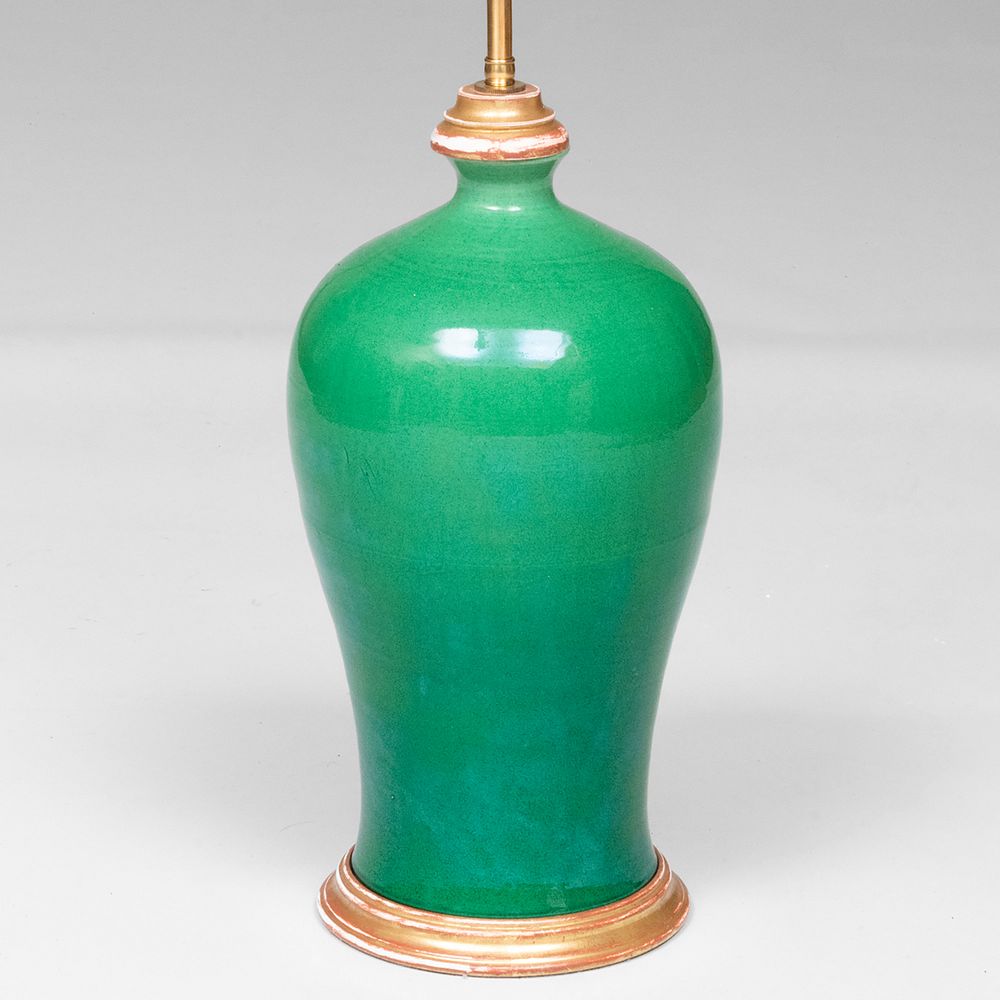 Appraisal: Chinese Apple Green Glazed Porcelain Vase Mounted as a Table