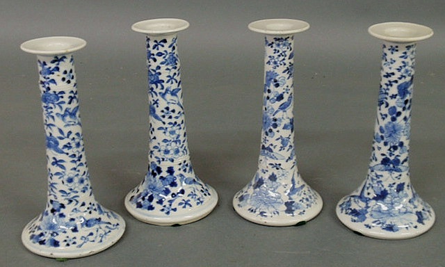 Appraisal: Set of four Chinese blue and white porcelain candlesticks th