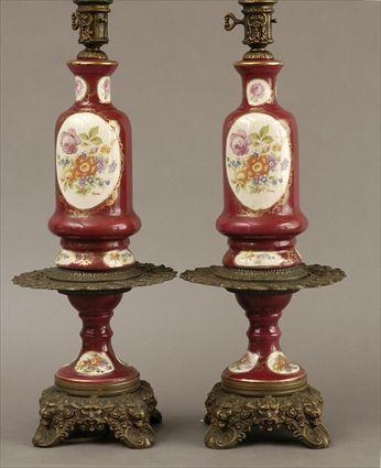 Appraisal: Pair of Continental Gilt and Polychrome Decorated Porcelain Vases Mounted