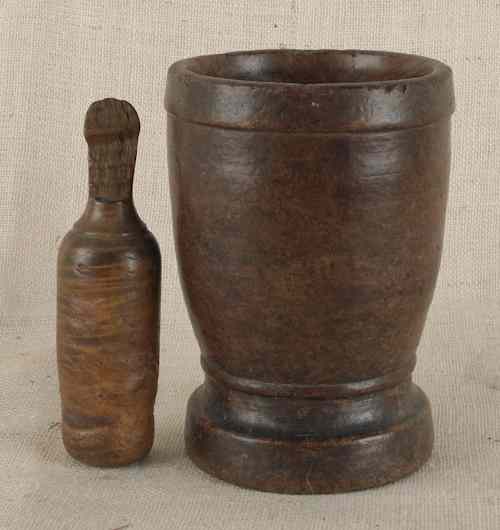 Appraisal: Burlwood mortar and pestle th c h