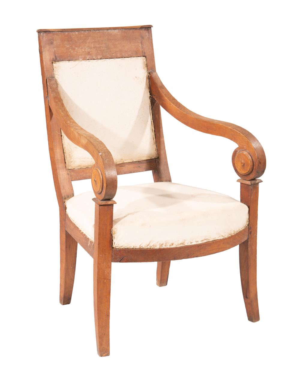 Appraisal: Louis Philippe Mahogany Fauteuil c heavily scrolled arms flared legs