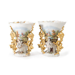 Appraisal: A Pair of Paris Porcelain Landscape Vases with Bisque Figures