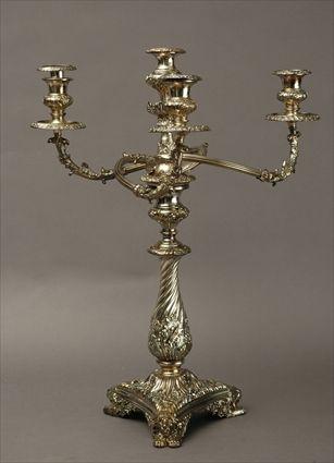 Appraisal: Large George III-Style Silverplate Four-Light Candelabrum x in