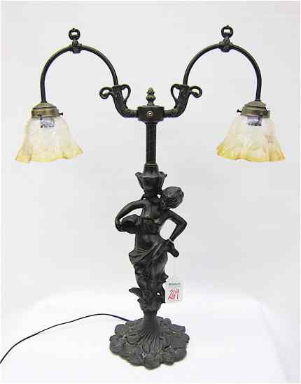 Appraisal: ART NOUVEAU STYLE BRONZED FIGURAL TABLE LAMP the base having