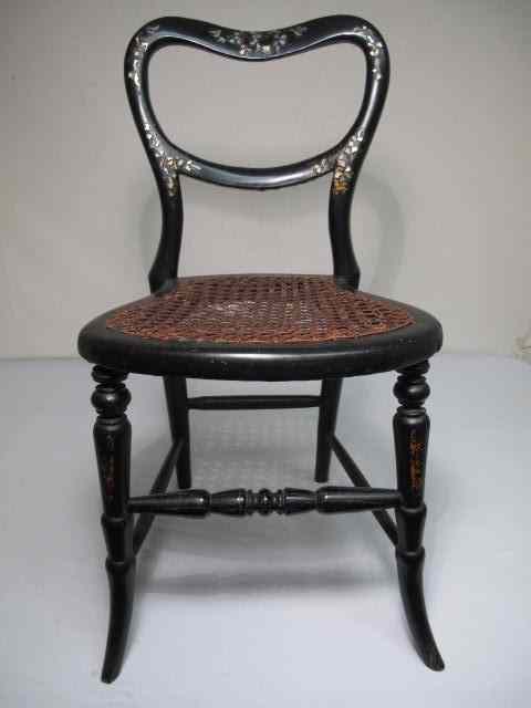 Appraisal: Antique mother of pearl childs side chair Inlaid mother of