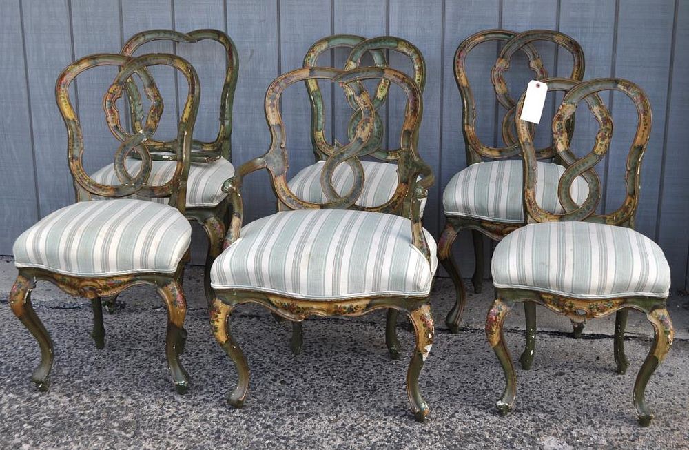 Appraisal: Set Six Carved Painted Venetian Dining Chairs comprising one arm