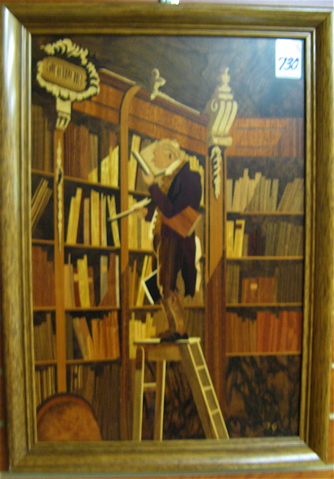 Appraisal: BUCHSCHMID AND GRETAUX MARQUETRY INLAID PICTURE titled Book Worm also