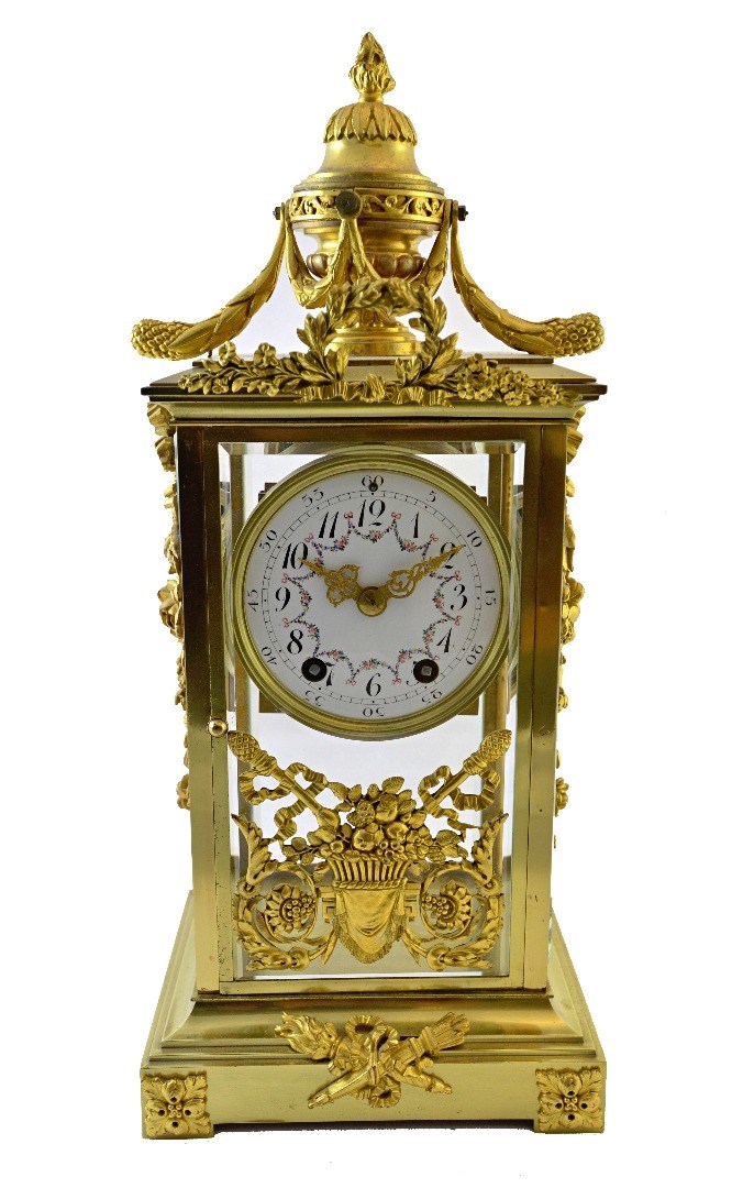 Appraisal: A French four glass mantel clock late th early th