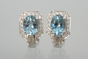 Appraisal: A Pair of SimonG Diamond and Aquamarine Earrings k white