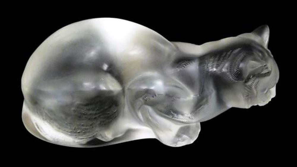 Appraisal: GLASS Lalique crouching cat figure etched signature on base Lalique