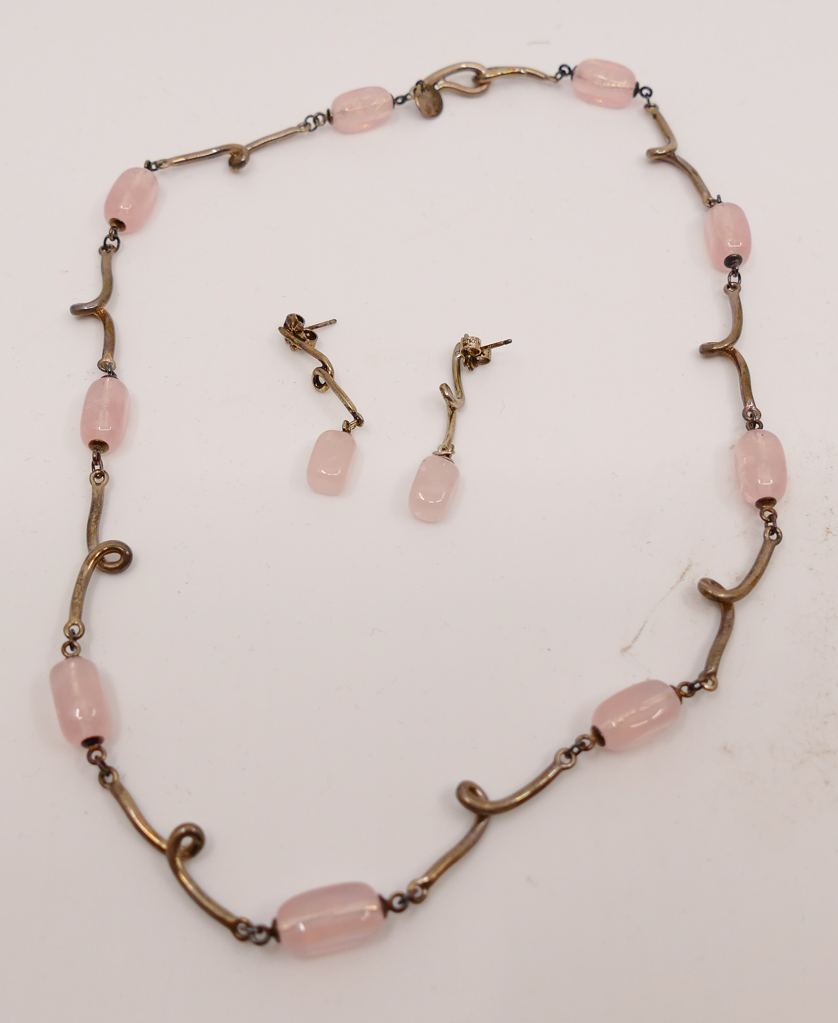 Appraisal: Tiffany Company Sterling Rose Quartz Necklace Earring Set