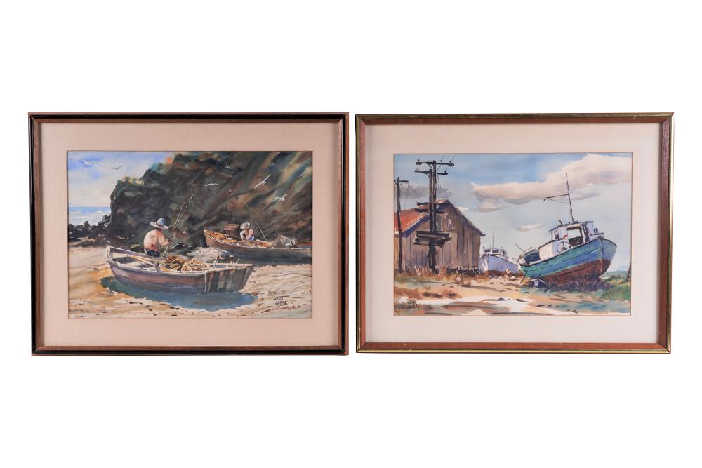 Appraisal: JOHN WIESE TWO HARBOR SCENES watercolor each signed each x