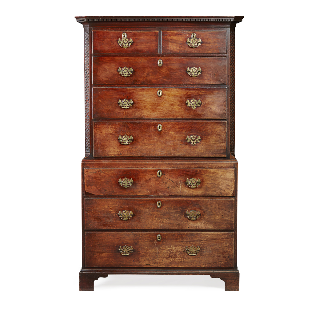 Appraisal: GEORGE III MAHOGANY CHEST ON CHEST TH CENTURY the dentil