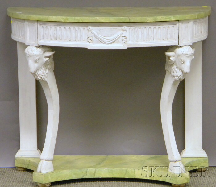 Appraisal: Neoclassical-style Demilune Faux Marble-top Carved and Painted Pier Table