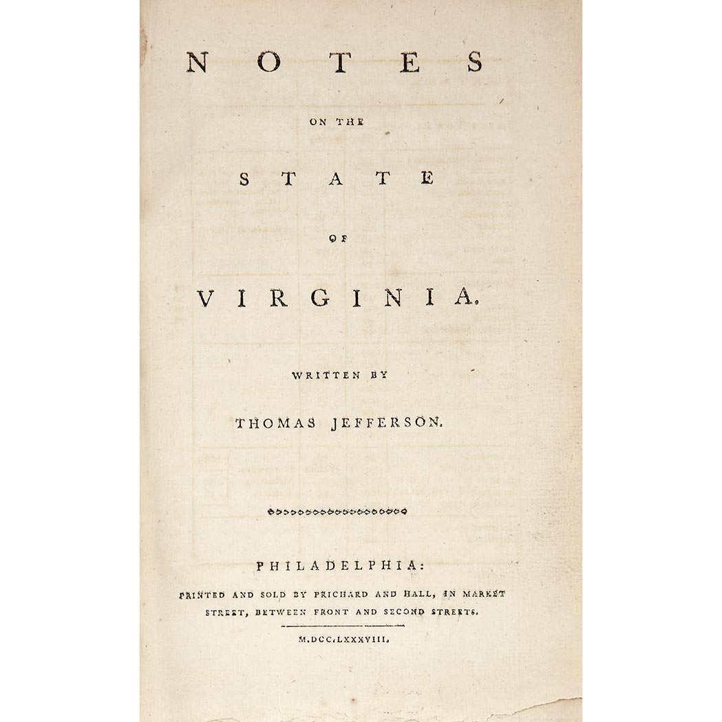 Appraisal: JEFFERSON THOMAS Notes on the State of Virginia Philadelphia Prichard