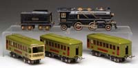 Appraisal: LIONEL O GAUGE W MATCHING TENDER THREE PASSENGER CARS Black