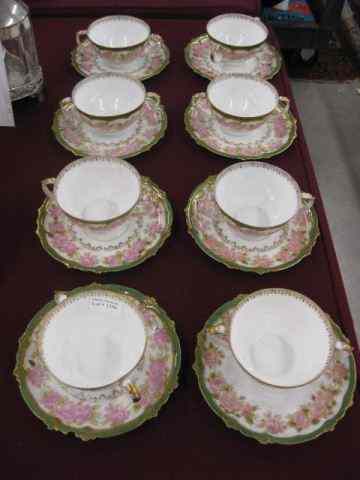 Appraisal: Rosenthal Porcelain Cream Soupswith underplates floral garland green gold trim