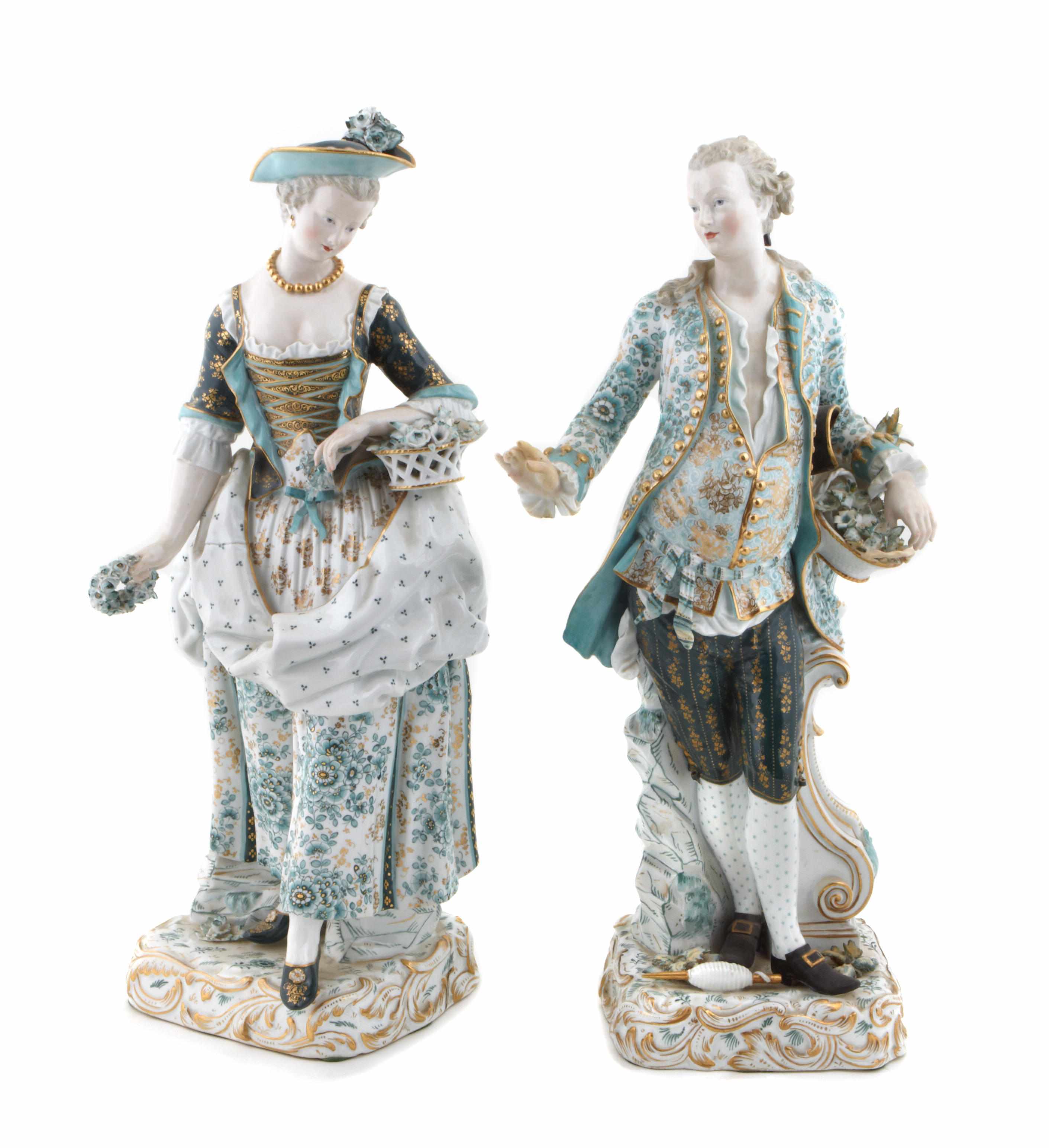 Appraisal: A large pair of Meissen porcelain figures late th centuryheight